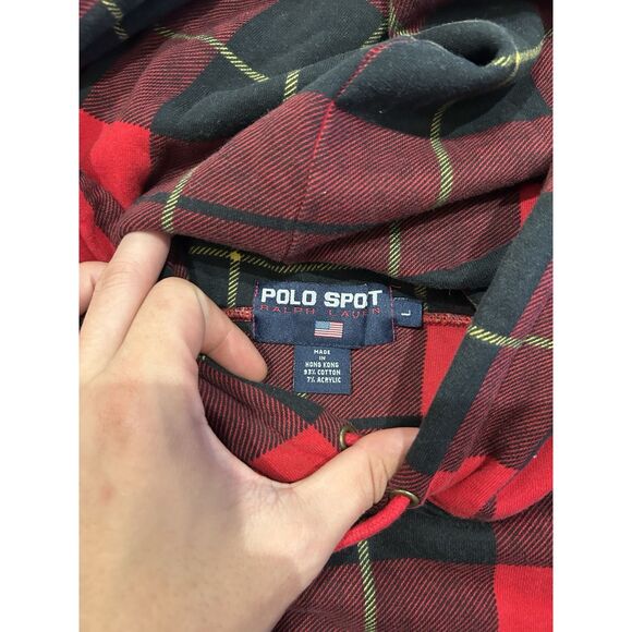 Vintage 90s Polo Sport Ralph Lauren Plaid Pattern Hoodie Rare RL Flag Spellout - Picture 3 of 6